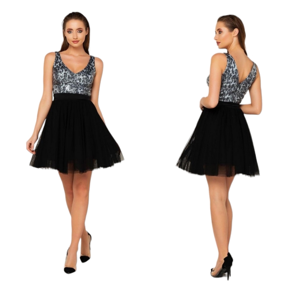 Turkish designer boutique sequin cheetah leopard tulle Prom Wedding guest formal